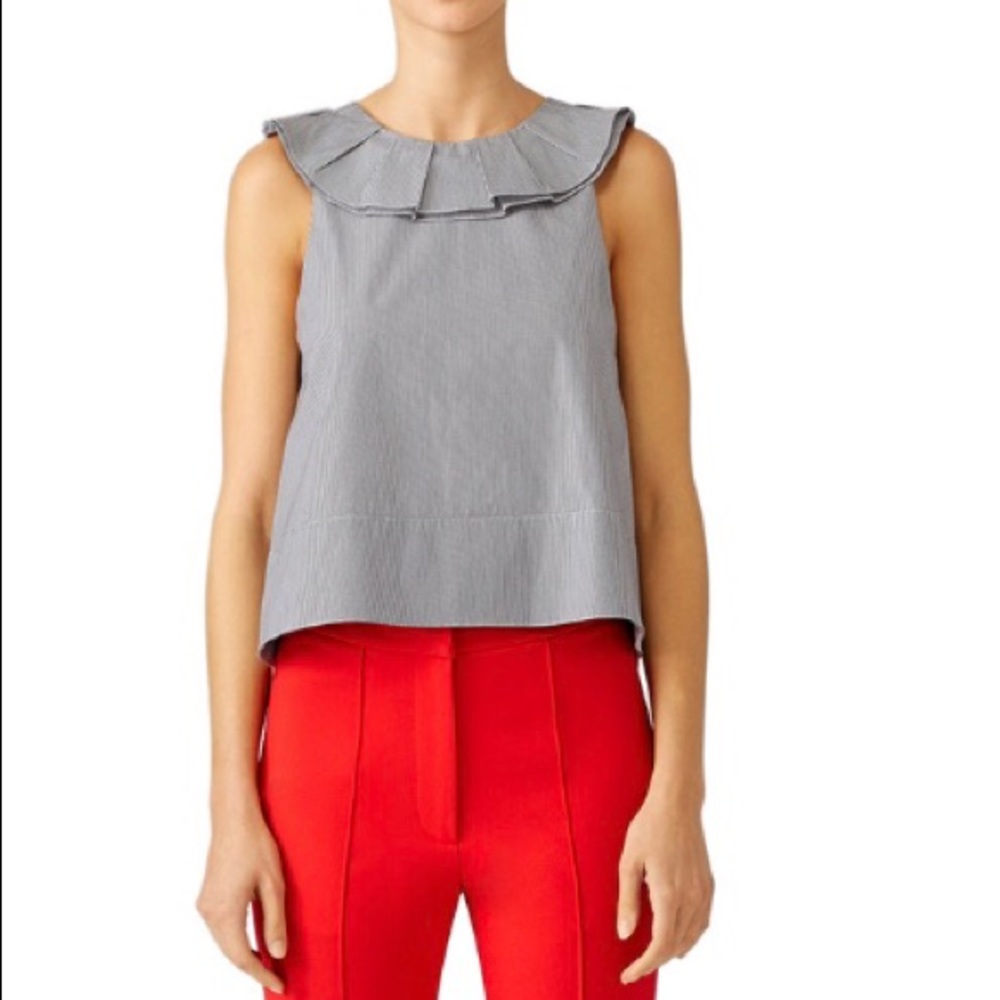 Tibi Striped Ruffle Tie Back Top